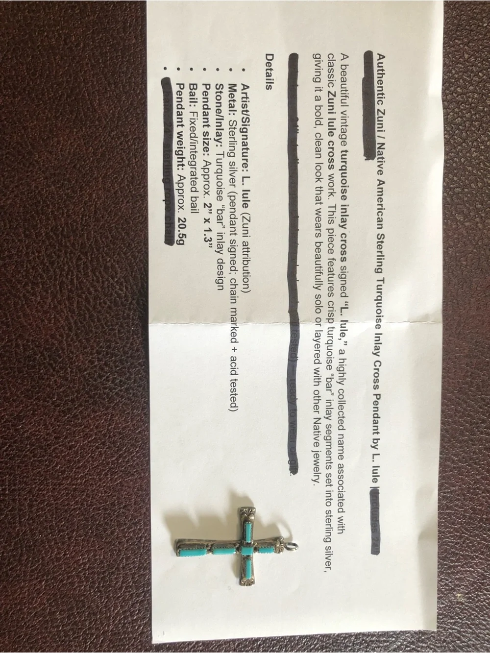 Turquoise Inlay Cross Pendant - Picture 2 of 2
